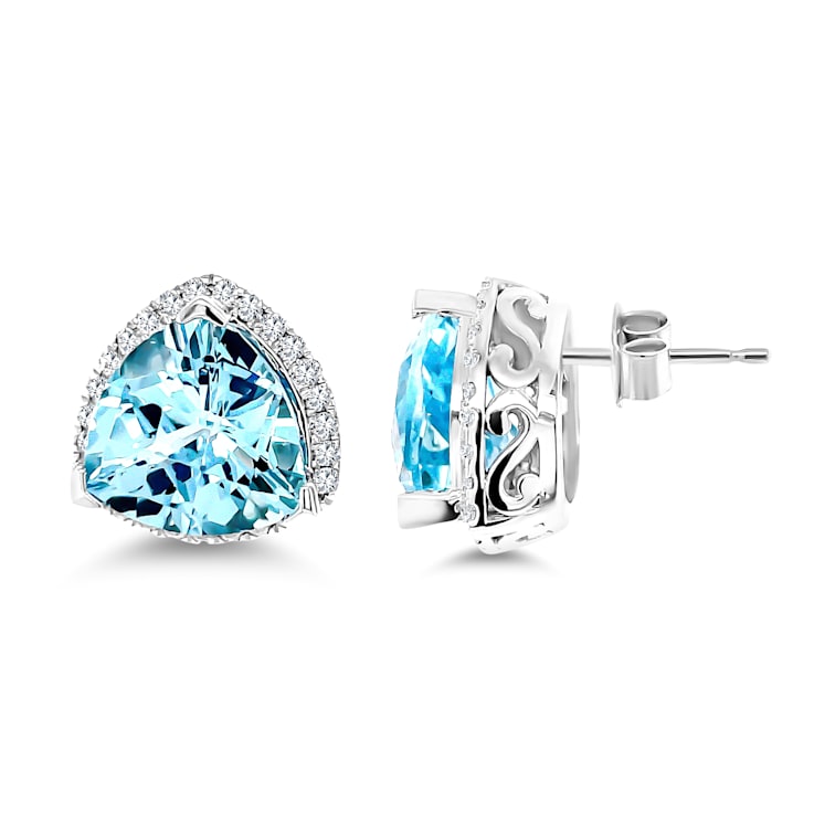 14K White Gold Blue Topaz and White Diamond Earrings