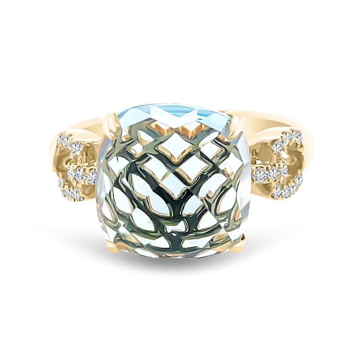 18K Yellow Gold Sky Blue Topaz and Diamond Ring 8.48ctw
