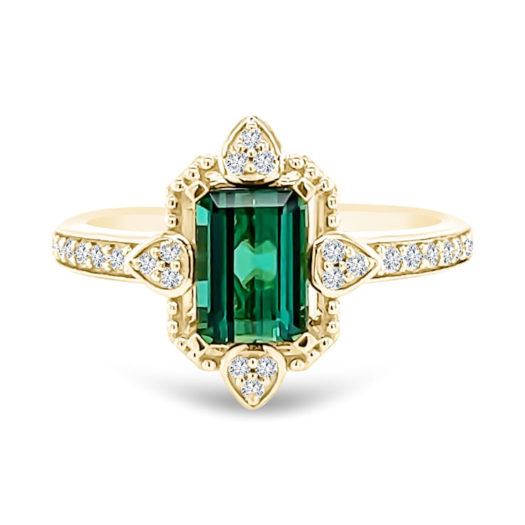 18K Yellow Gold Green Tourmaline and Diamond Ring 1.29ctw