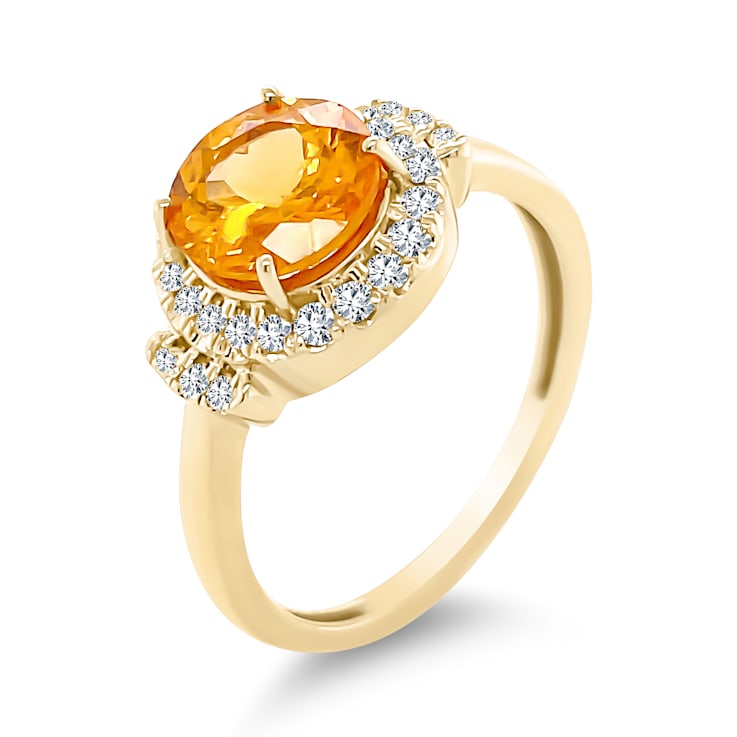 14K Yellow Gold Orange Sapphire and Diamond Ring 2.18ctw