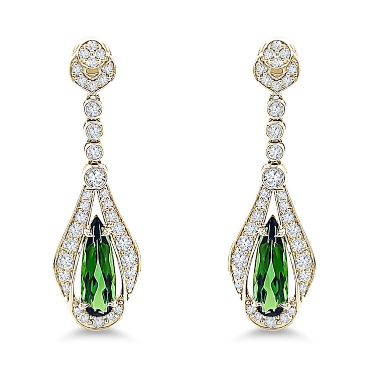 18K Yellow Gold Green Tourmaline and Diamond Earrings