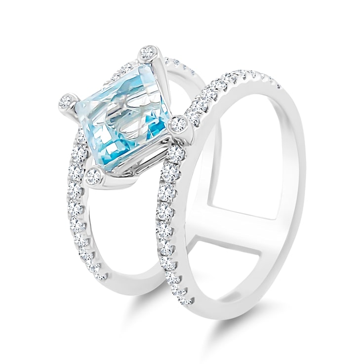 18K White Gold Aquamarine and Diamond Ring 2.26ctw