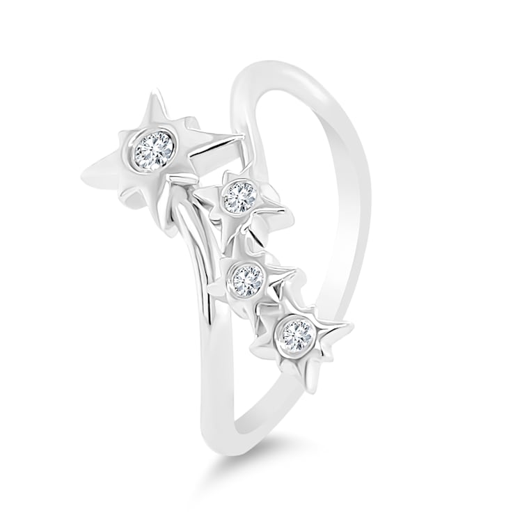 White Sapphire Round Chain Design Ring, Sterling Silver