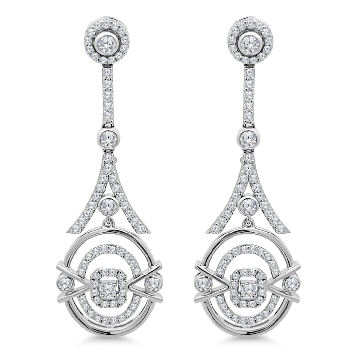 18K White Gold Dangle Drop Diamond Earrings 1.51ctw