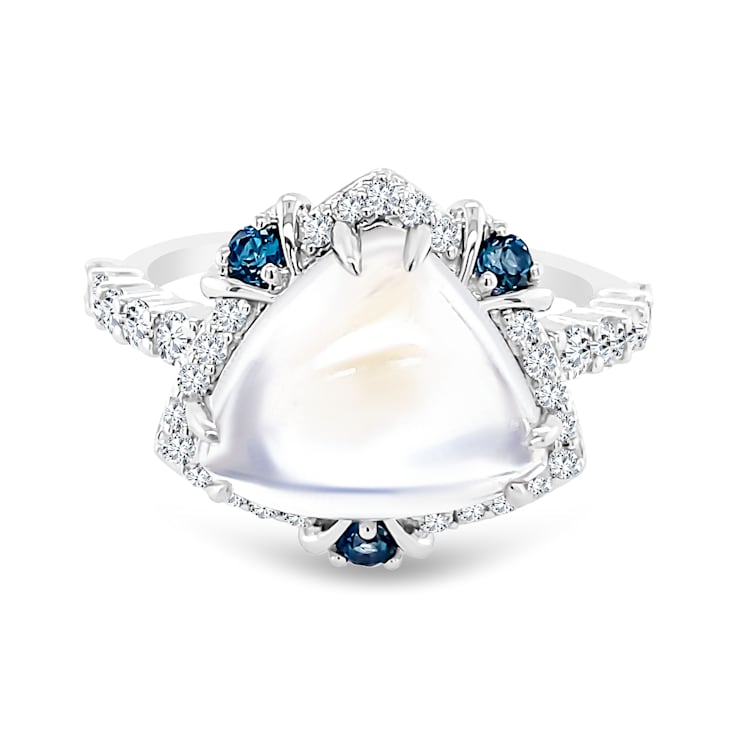 18K White Gold Moonstone, London Blue Topaz, and Diamond Ring 5.24ctw