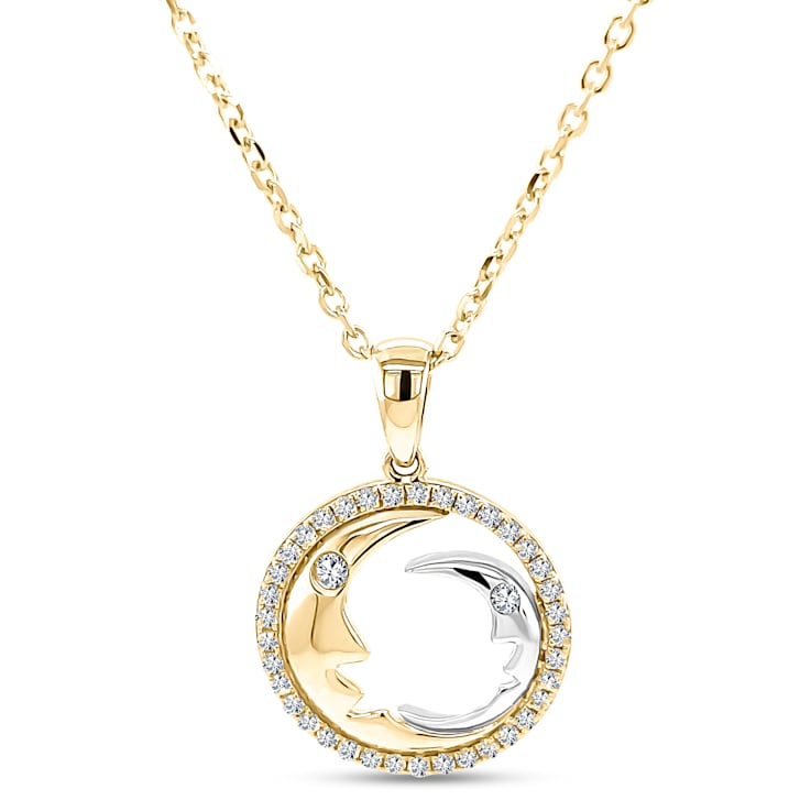 14K Yellow Gold Diamond Moon Necklace.