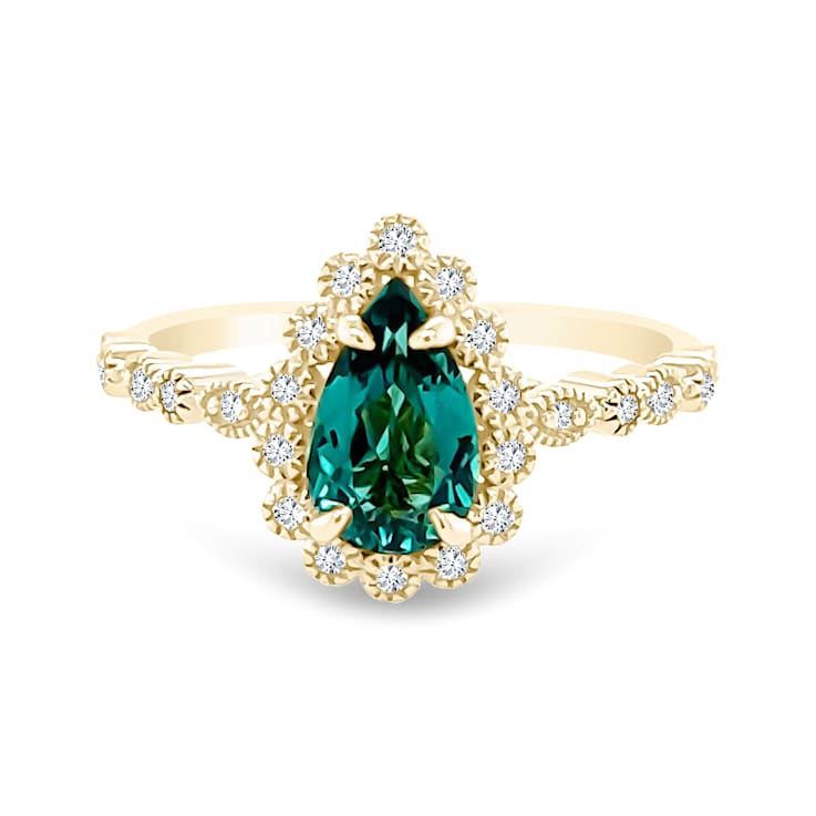 18K Yellow Gold Green Tourmaline and Diamond Ring .89ctw