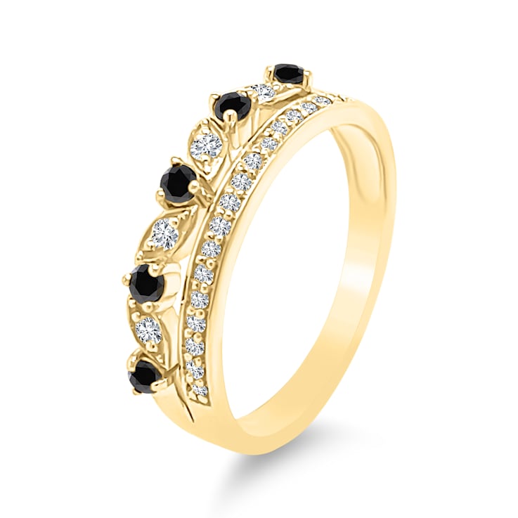 18K Yellow Gold Black and White Modern Diamond Ring