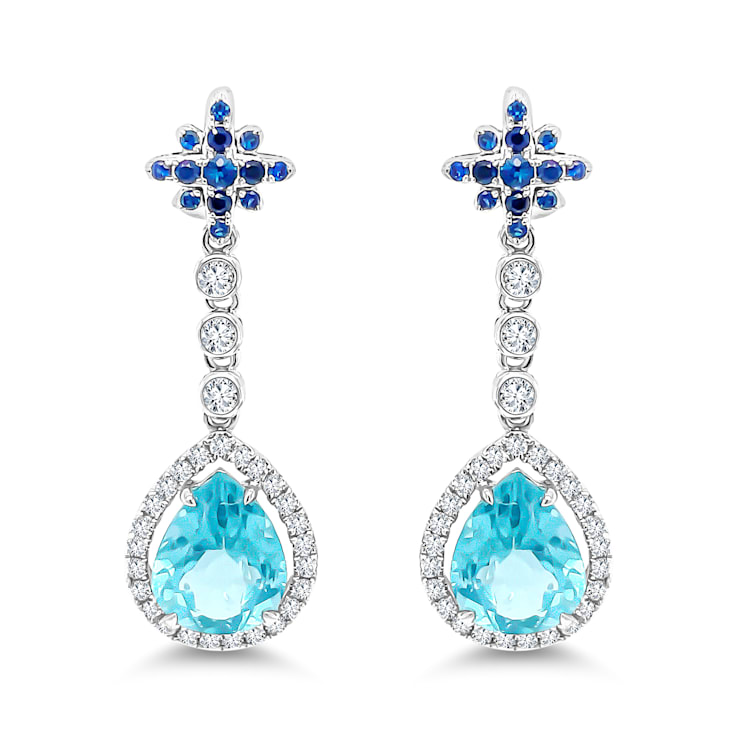 18K White Gold Apatite, Sapphire and Diamond Earrings 6.26ctw