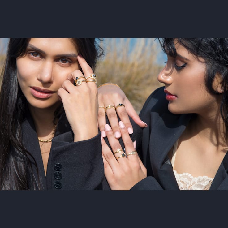 Gold Black Diamond Pear Ring