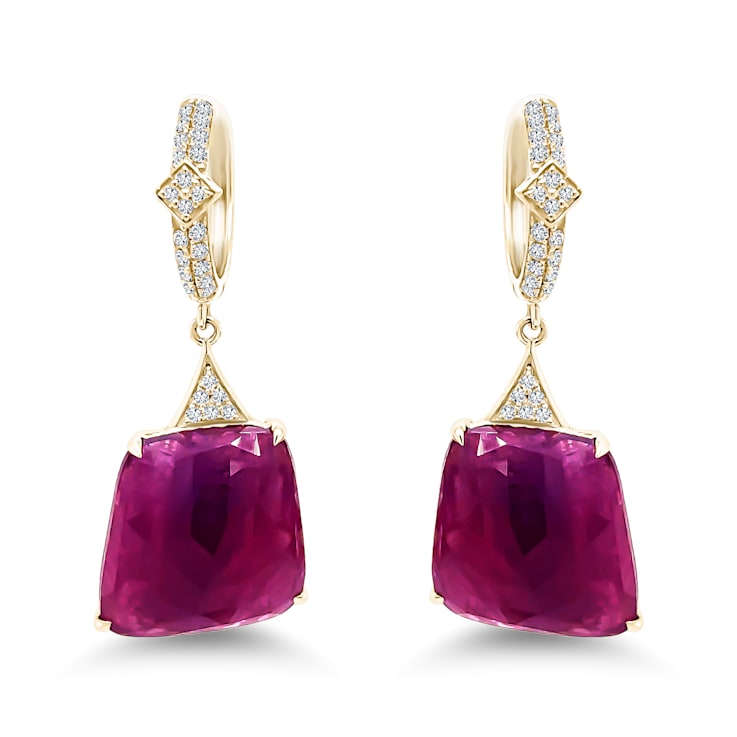 18K Yellow Gold Ruby and Diamond Earrings 21.63ctw