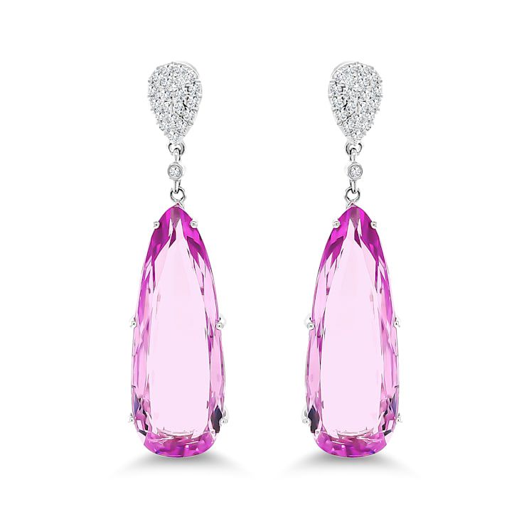 14K White Gold Kunzite and Diamond Earrings