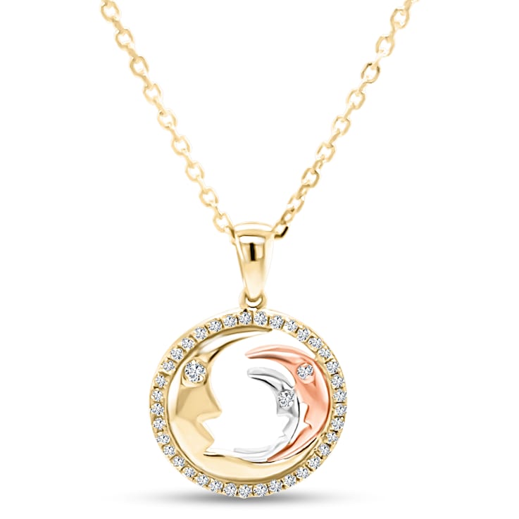14K Yellow Gold Diamond Moon Necklace.