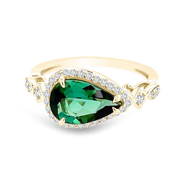 18K Yellow Gold Green Tourmaline and Diamond Ring 2.08ctw