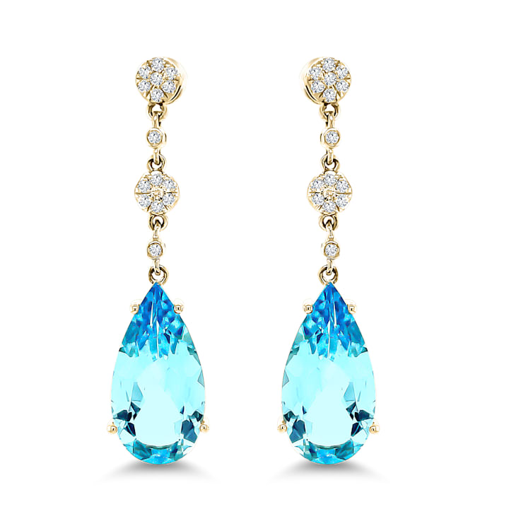 14K White Gold Blue Topaz and White Diamond Earrings
