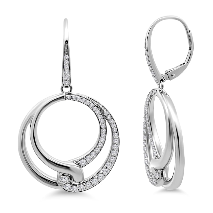 18K White Gold Dangle Diamond Earrings 0.88ctw
