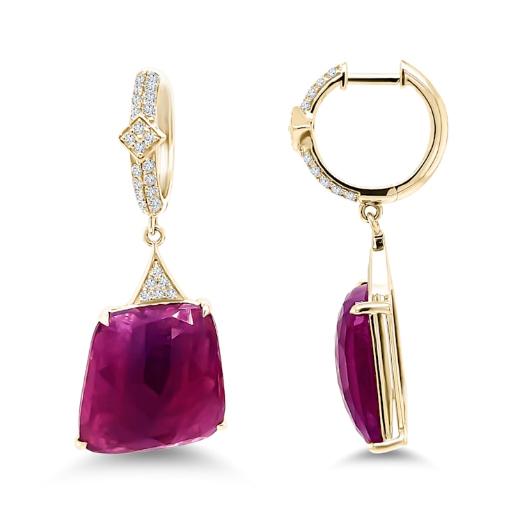 18K Yellow Gold Ruby and Diamond Earrings 21.63ctw