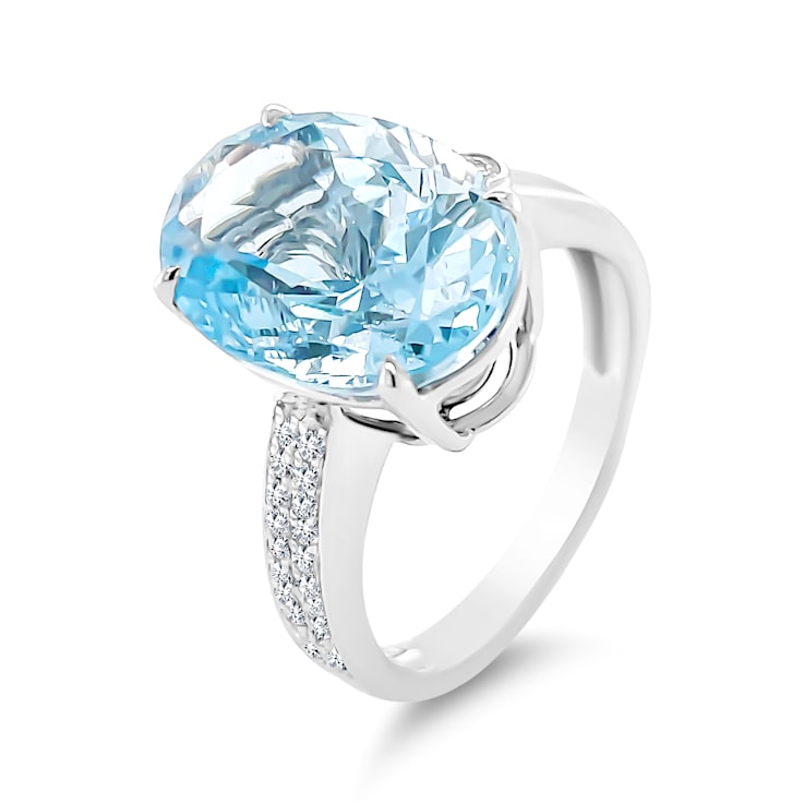 18K White Gold Aquamarine and Diamond Ring 6.05ctw