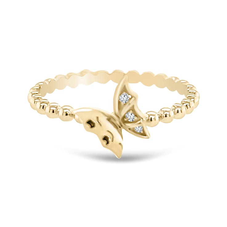 18K Yellow Gold Diamond Butterfly Ring  .02ctw