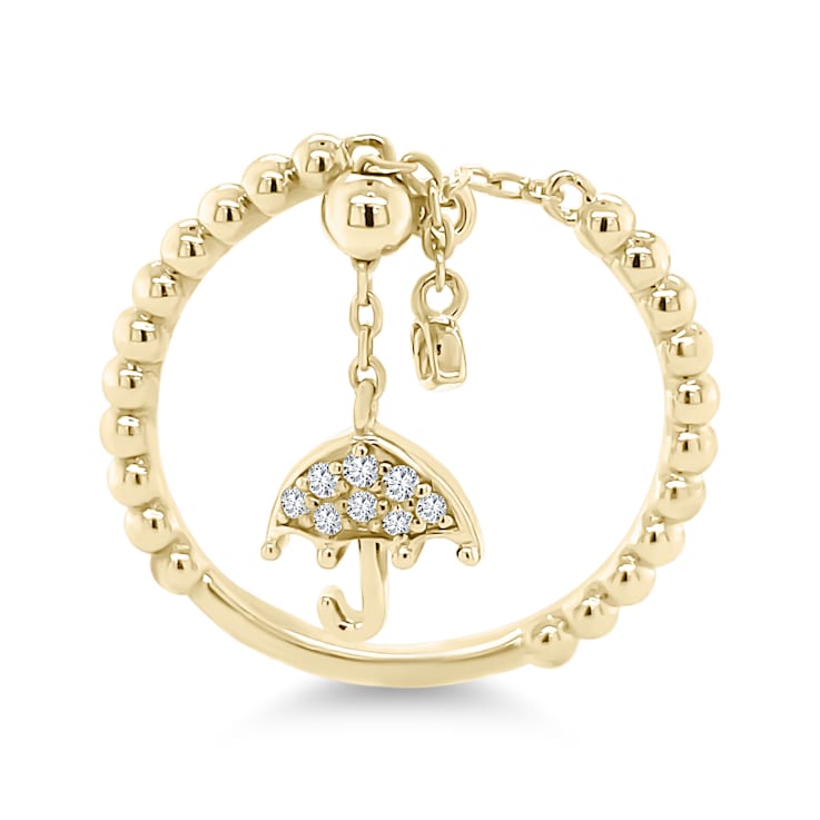 White Sapphire Round Ring, Yellow Gold Plated Sterling Silver