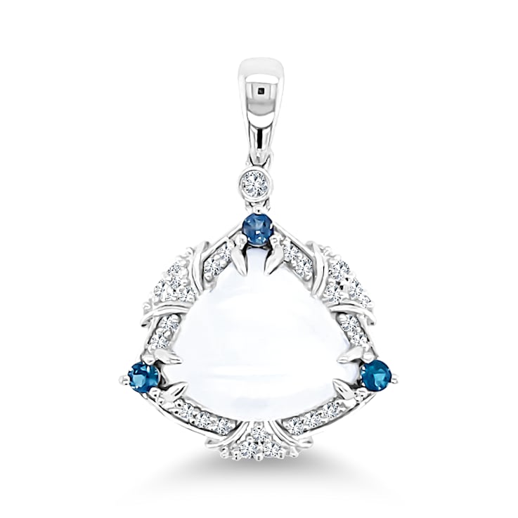 18K White Gold Moonstone, London Blue Topaz, and Diamond Pendant 4.11ctw