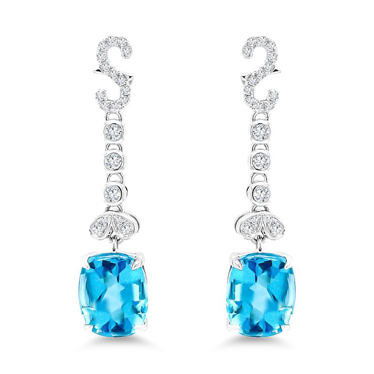 18K White Gold Swiss Blue Topaz and Diamond Earrings 7.11ctw