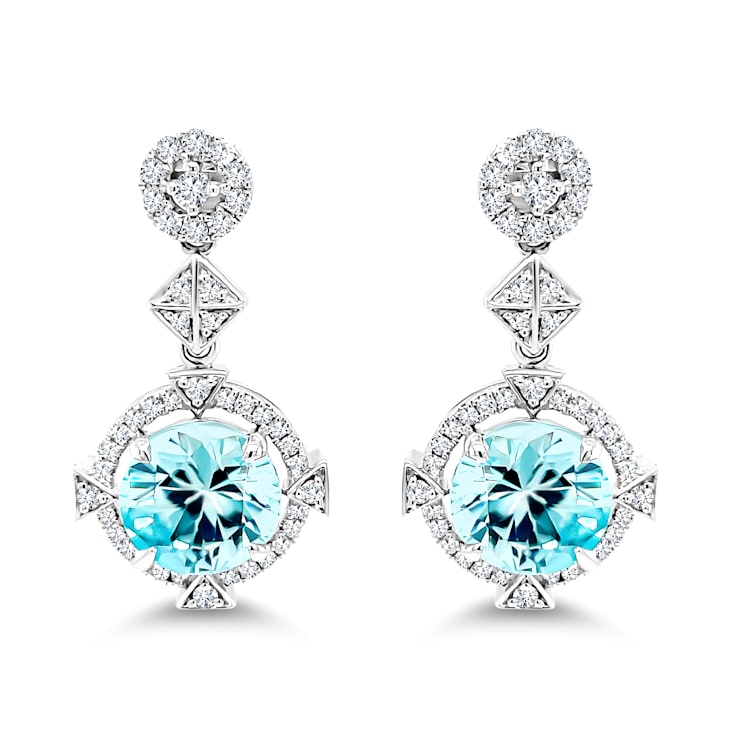 18K White Gold Blue Zircon and Diamond Earrings 8.24ctw