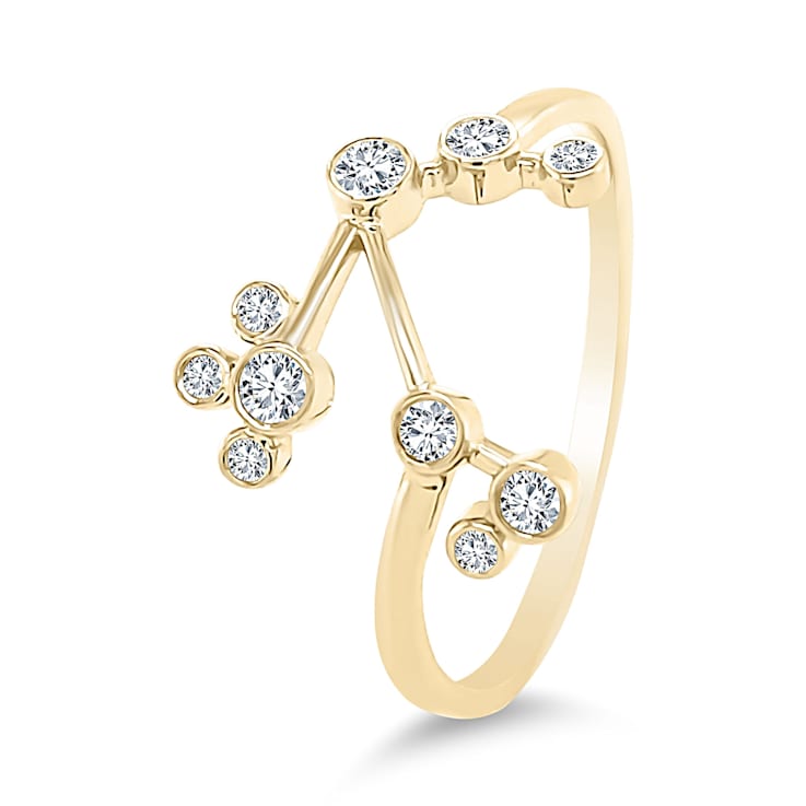 18K Gold Diamond Aries Zodiac Constellation Ring .13ctw