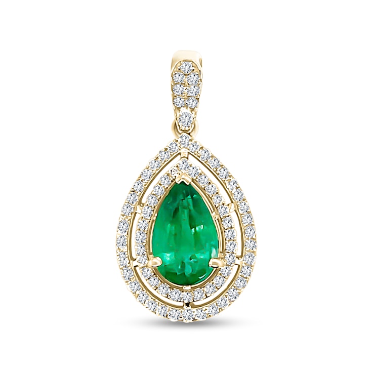 18K Yellow Gold Emerald and White Diamond Pendant