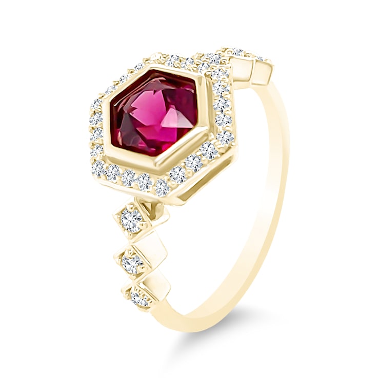 18K Yellow Gold Rhodolite and Diamond Ring 1.56ctw