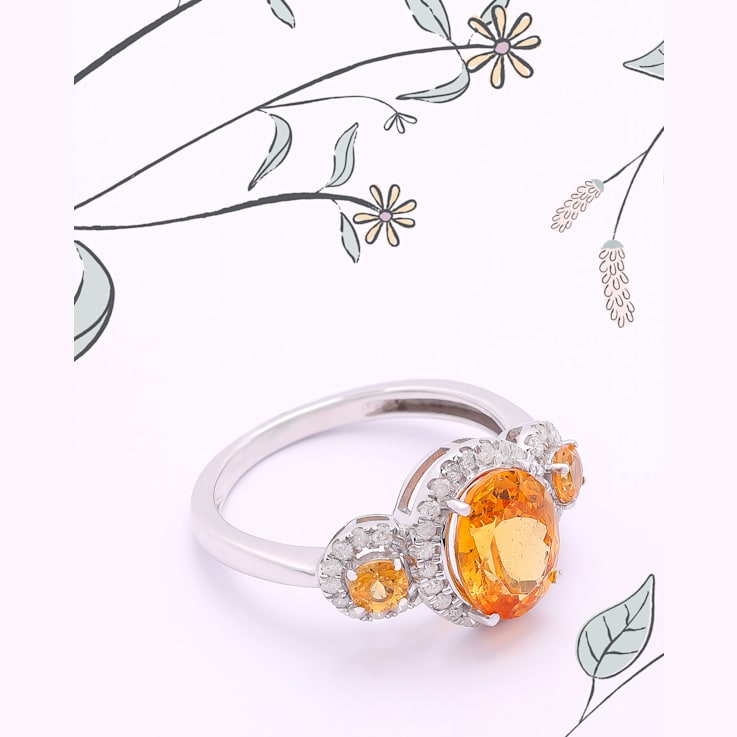 14K White Gold Spessartite and Diamond Ring 3.61ctw