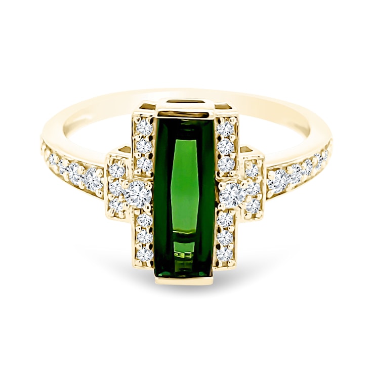 18K Yellow Gold Green Tourmaline and Diamond Ring 1.74ctw