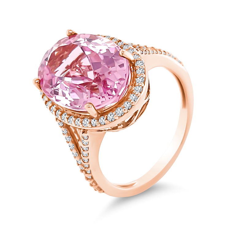 14K Rose Gold Oval Morganite and Round Diamond Ring 6.67ctw