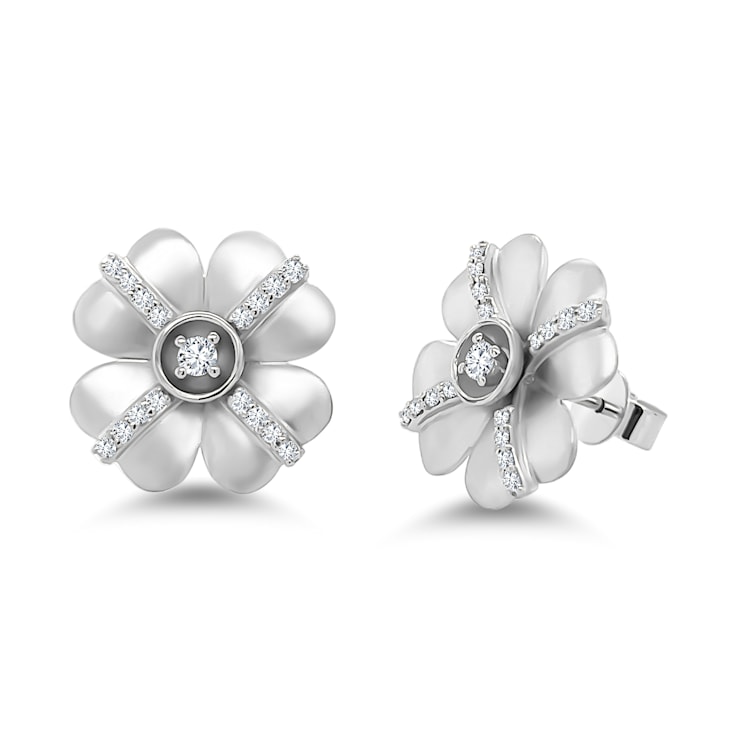 18K White Gold Flower Design Diamond Earrings