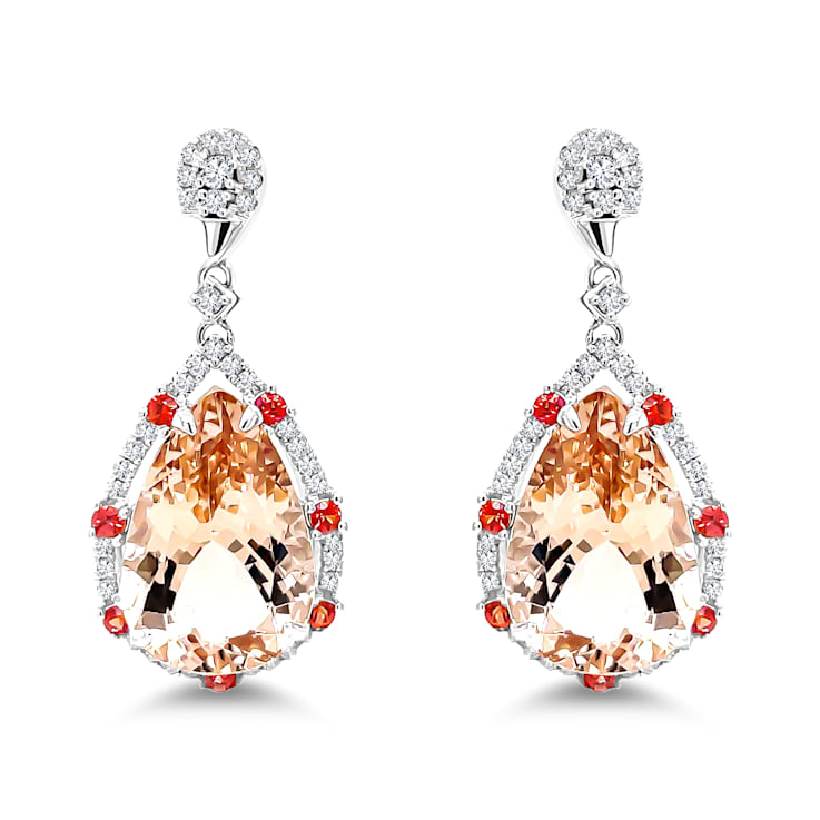 18K White Gold Morganite, Orange Sapphire, and Diamond Earrings 11.52ctw