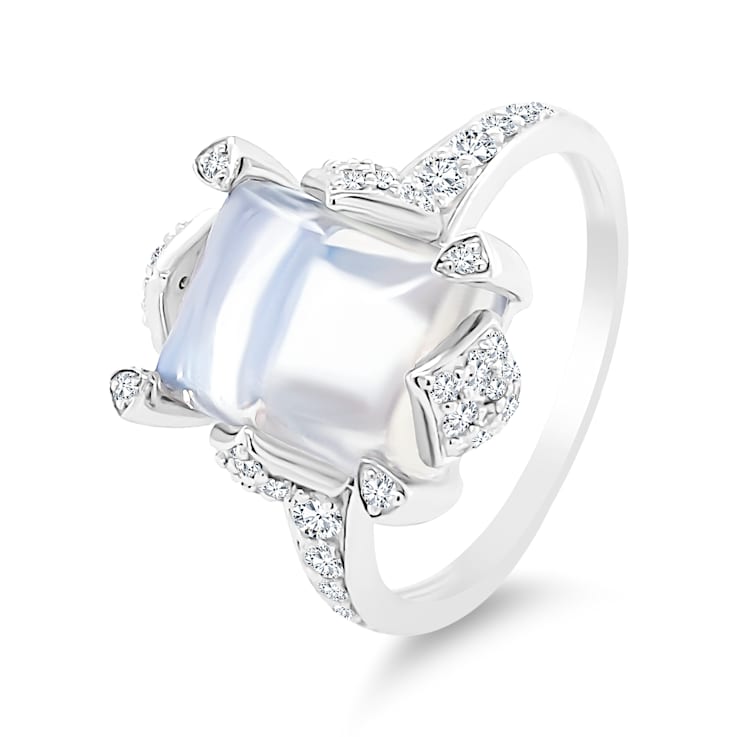18K White Gold Moonstone and Diamond Ring 5.57ctw