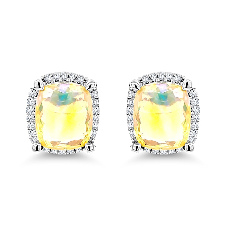 14K White Gold Ethiopian Opal and White Diamond Earrings
