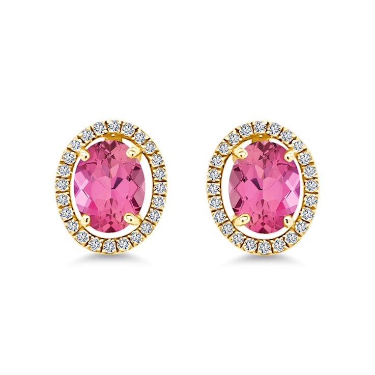 10K Yellow Gold Pink Tourmaline Adjustable Earrings with 0.31 ctw Diamonds