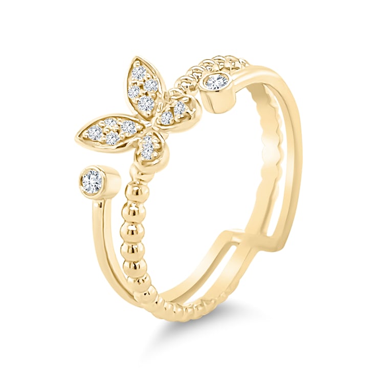 18K Yellow Gold Diamond Butterfly Ring  .12ctw