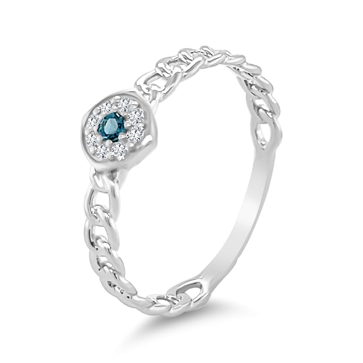 18K White Gold London Blue Topaz and Diamond Ring  .11ctw