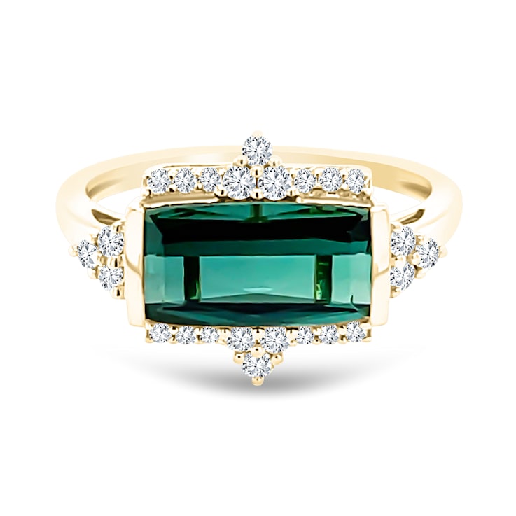 18K Yellow Gold Green Tourmaline and Diamond Ring 2.34ctw