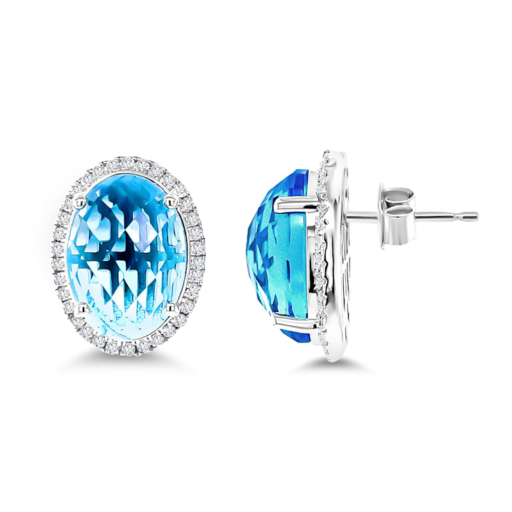 14K White Gold Swiss Blue Topaz and White Diamond Earrings