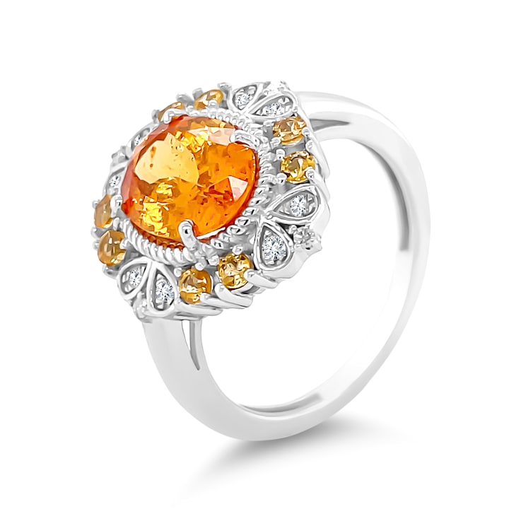 14K White Gold Spessartite and Diamond Ring 3.15ctw