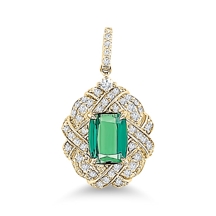 18K Yellow Gold Green Tourmaline and Diamond Pendant 1.67ctw