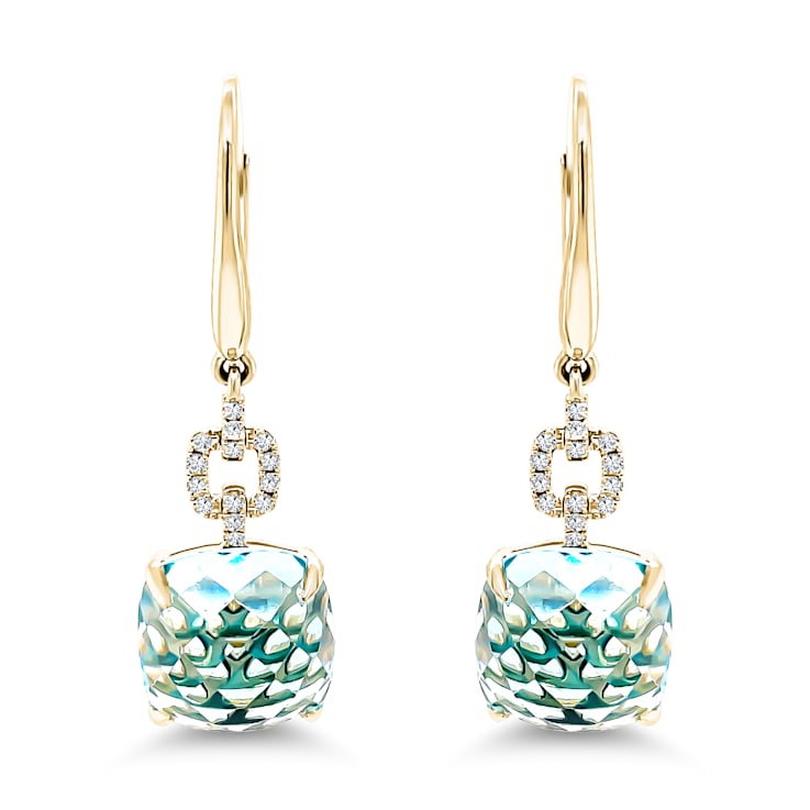 18K Yellow Gold Sky Blue Topaz and Diamond Earrings 14.59ctw