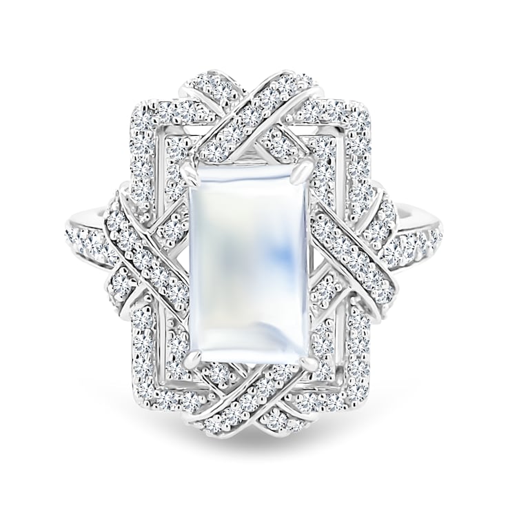 18K White Gold Moonstone and Diamond Ring 3.23ctw