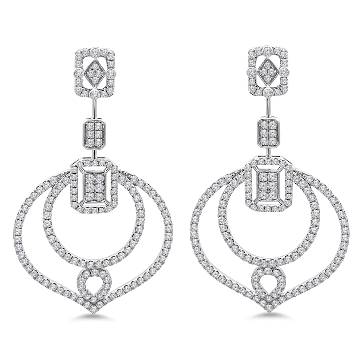 18K White Gold Dangle Earrings with 2.84ctw Diamonds