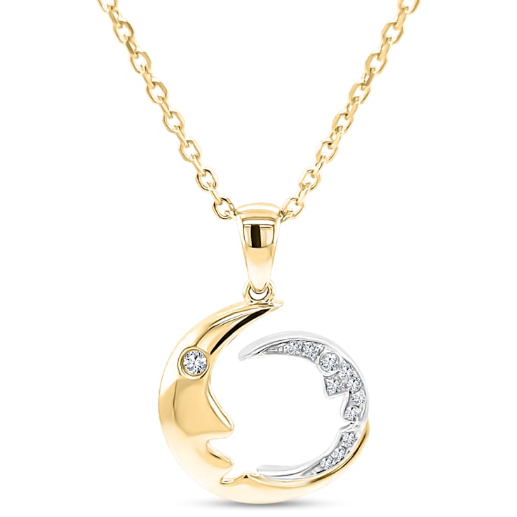 14K Yellow Gold Moon Diamond Necklace