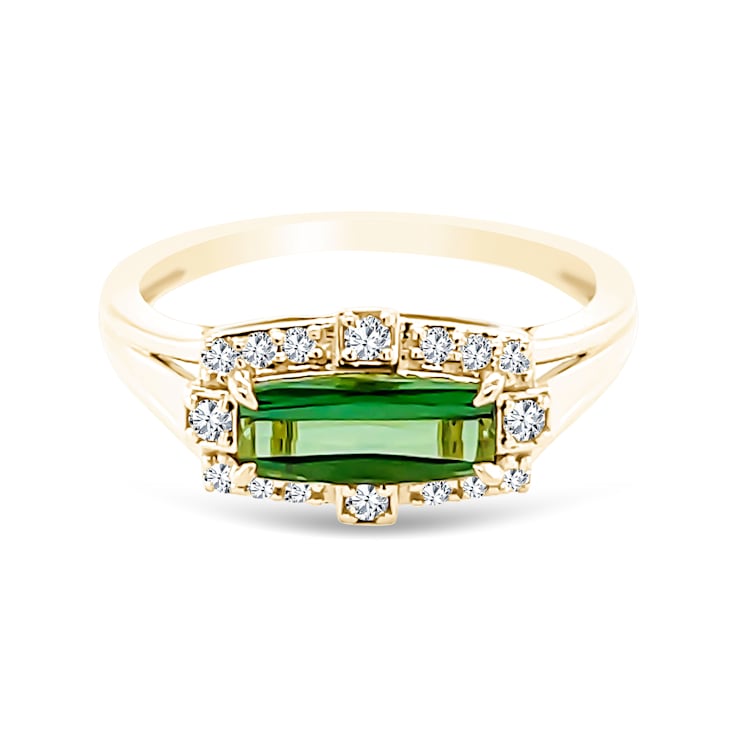 18K Yellow Gold Green Tourmaline and Diamond Ring 1.06ctw
