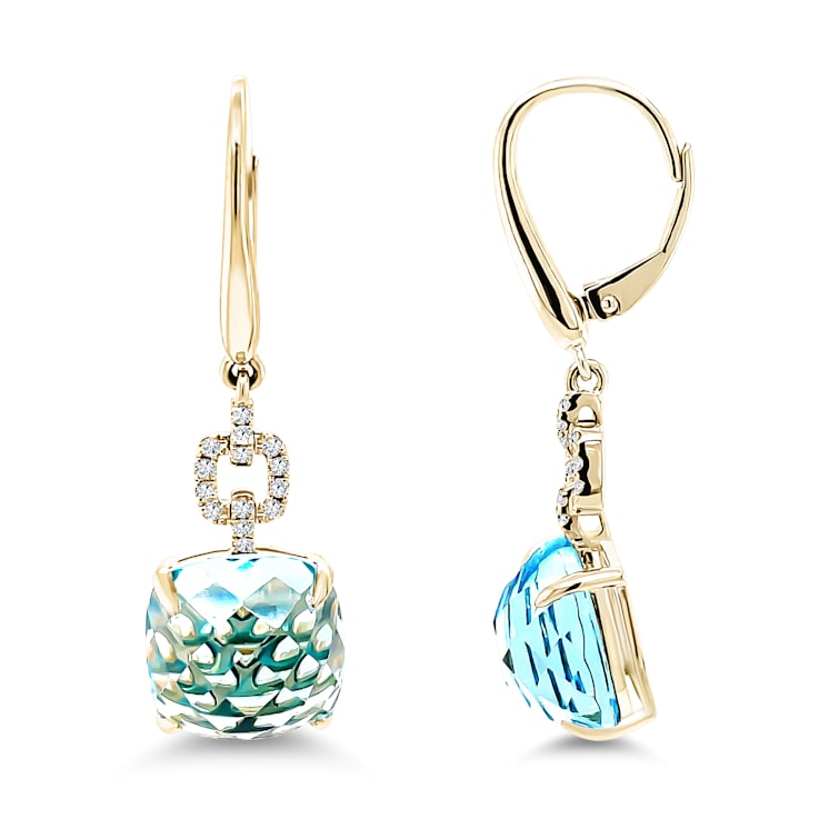 18K Yellow Gold Sky Blue Topaz and Diamond Earrings 14.59ctw